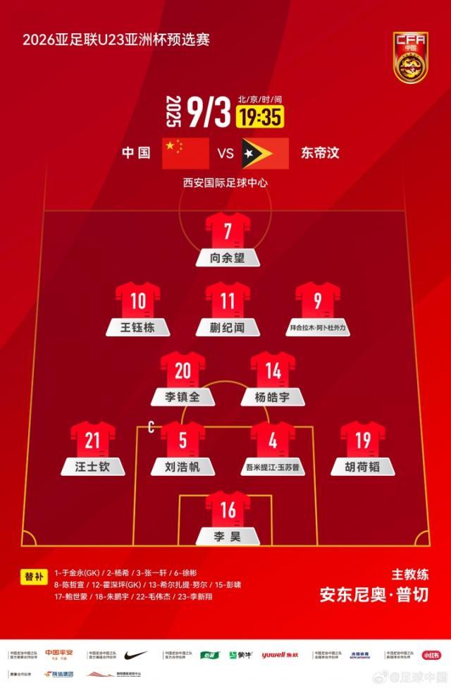 官方投注-U22国足vs东帝汶U22：王钰栋蒯纪闻先发毛伟杰待命